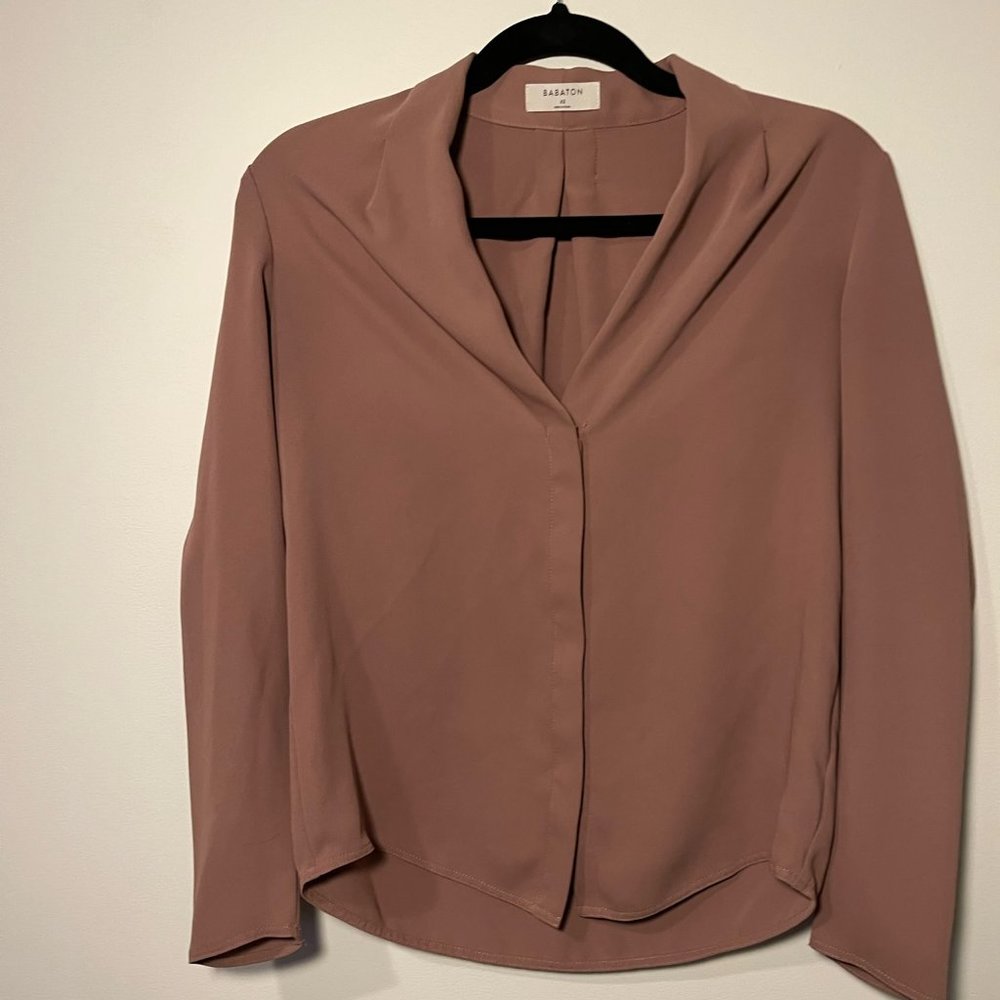 Babaton Tan V-Neck Blouse